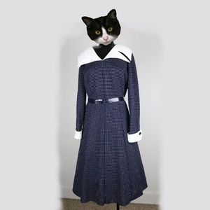 1950’s Vintage Lucy Dress Navy w White Polka Dots